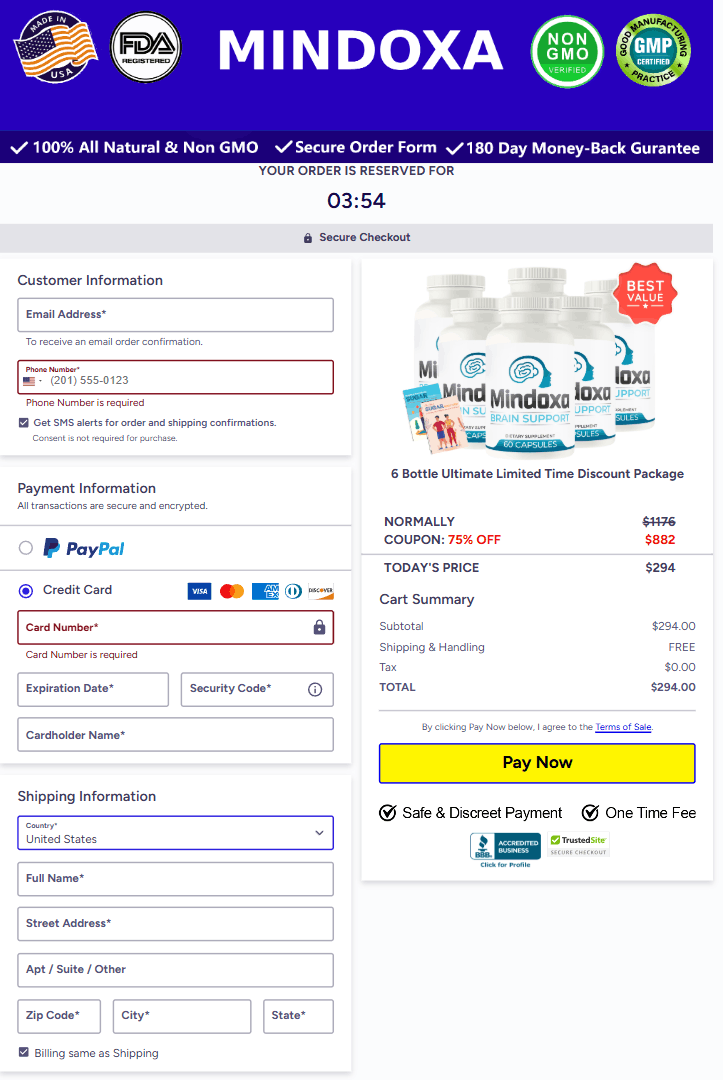 Mindoxa secure ClickBank checkout page preview